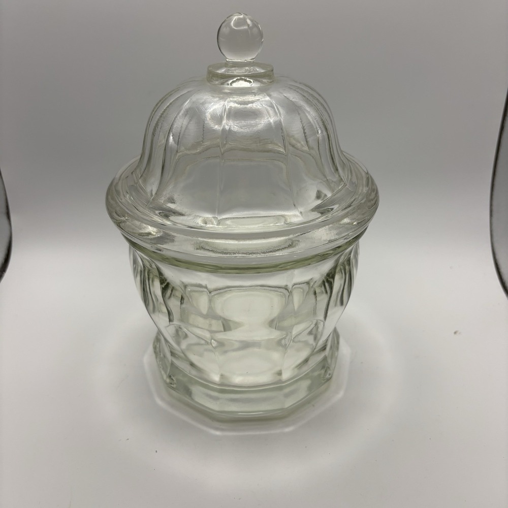 VTG HEAVY PANEL INDIANA GLASS BISCUIT CANDY APOTHECARY JAR -‎ 8" TALL